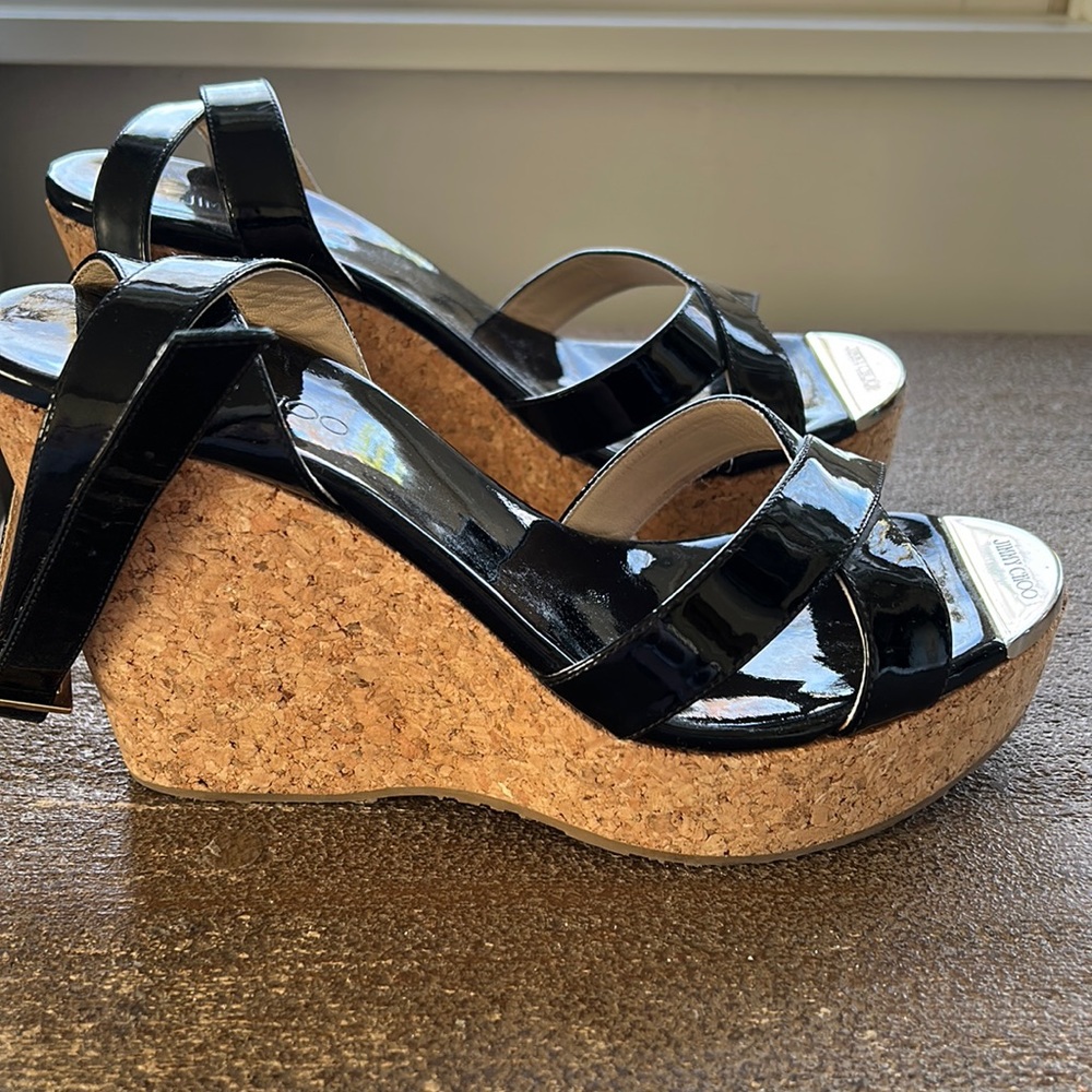 Size 39 black patent Jimmy Choo wedges